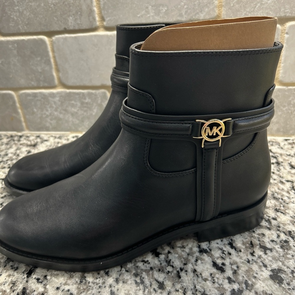 Michael Kors Black Ankle Booties with Gold Hardware